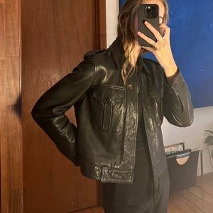 ALLSAINTS soft leather black biker/combat jacket, snap buttons. Size Small.